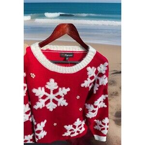 32 Degrees Christmas 3D Snowflake Sweater Faux Pearls Acrylic Ladies Large NWT